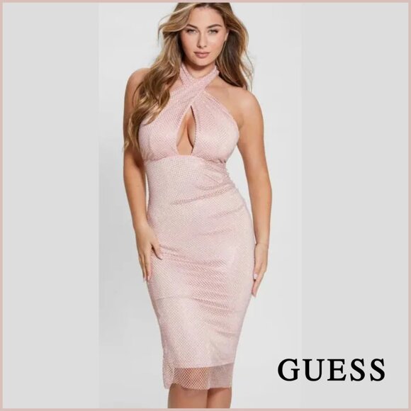 GUESS Pink Rhinestone Halter Midi Dress | Size M - Picture 6 of 8